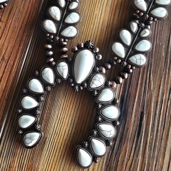 Antique Copper Ivory Squash Blossom Necklace - Picture 2 of 5